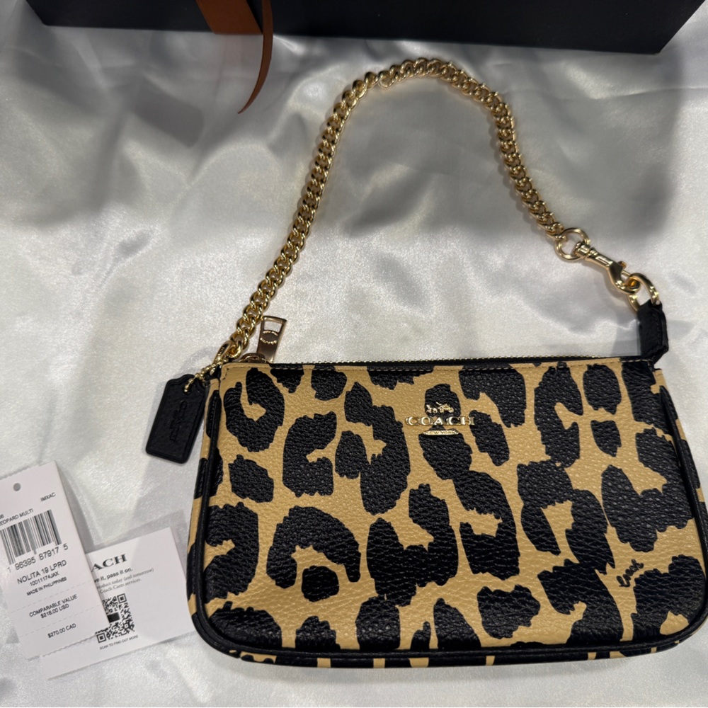 Coach Black and Tan Leopard Print Wristlet